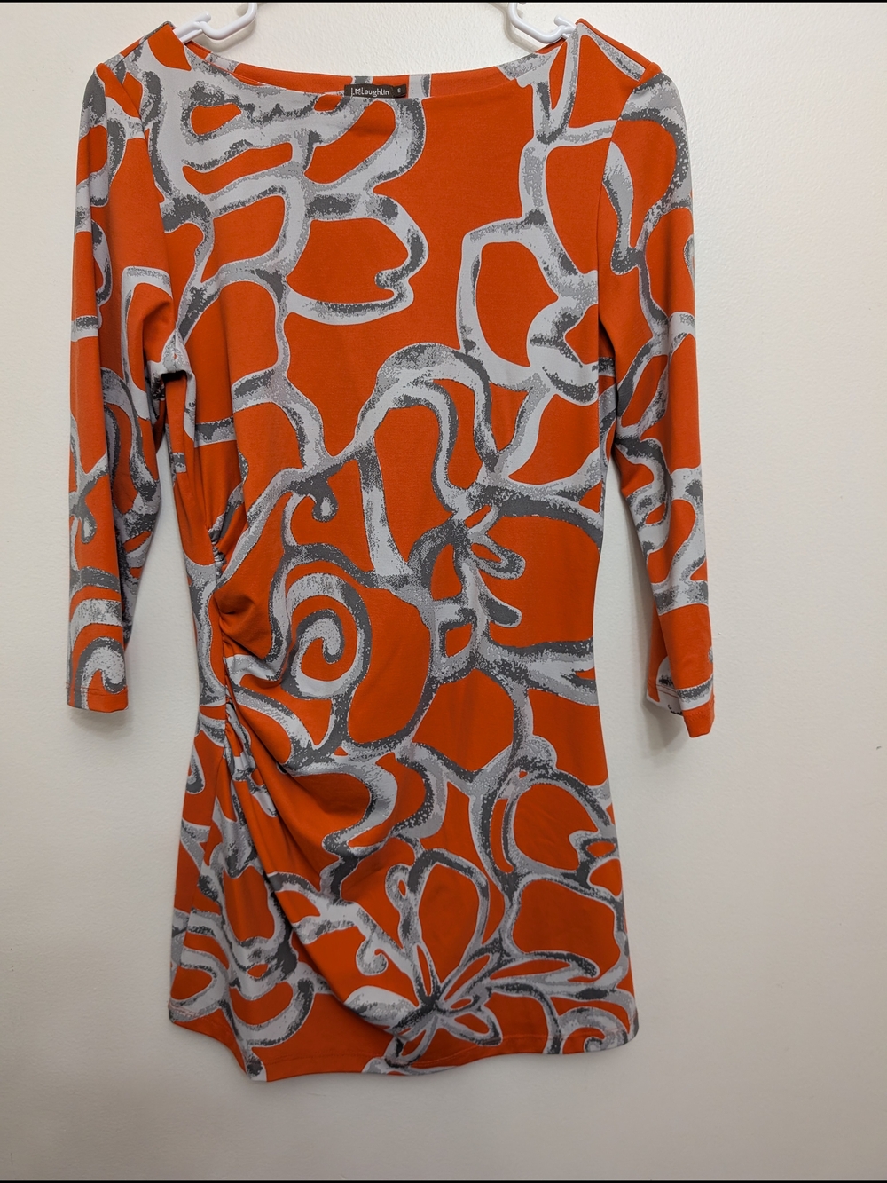 J. McLaughlin Orange and Gray Abstract Ruched Mini Dress Size Small